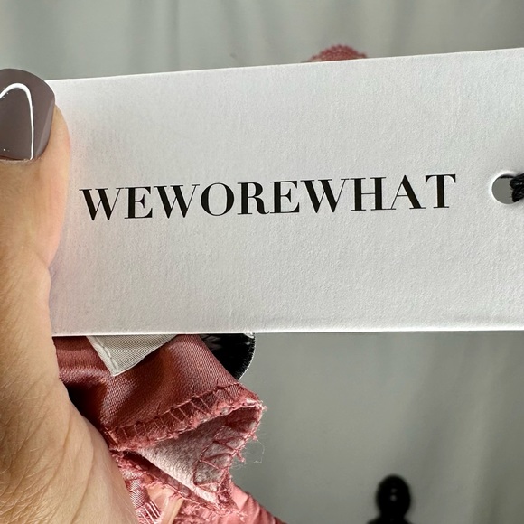 NWT WeWoreWhat Puff Sleeve Crinkle Chiffon Cowl Dress Rosewood Size 2 - Picture 10 of 16